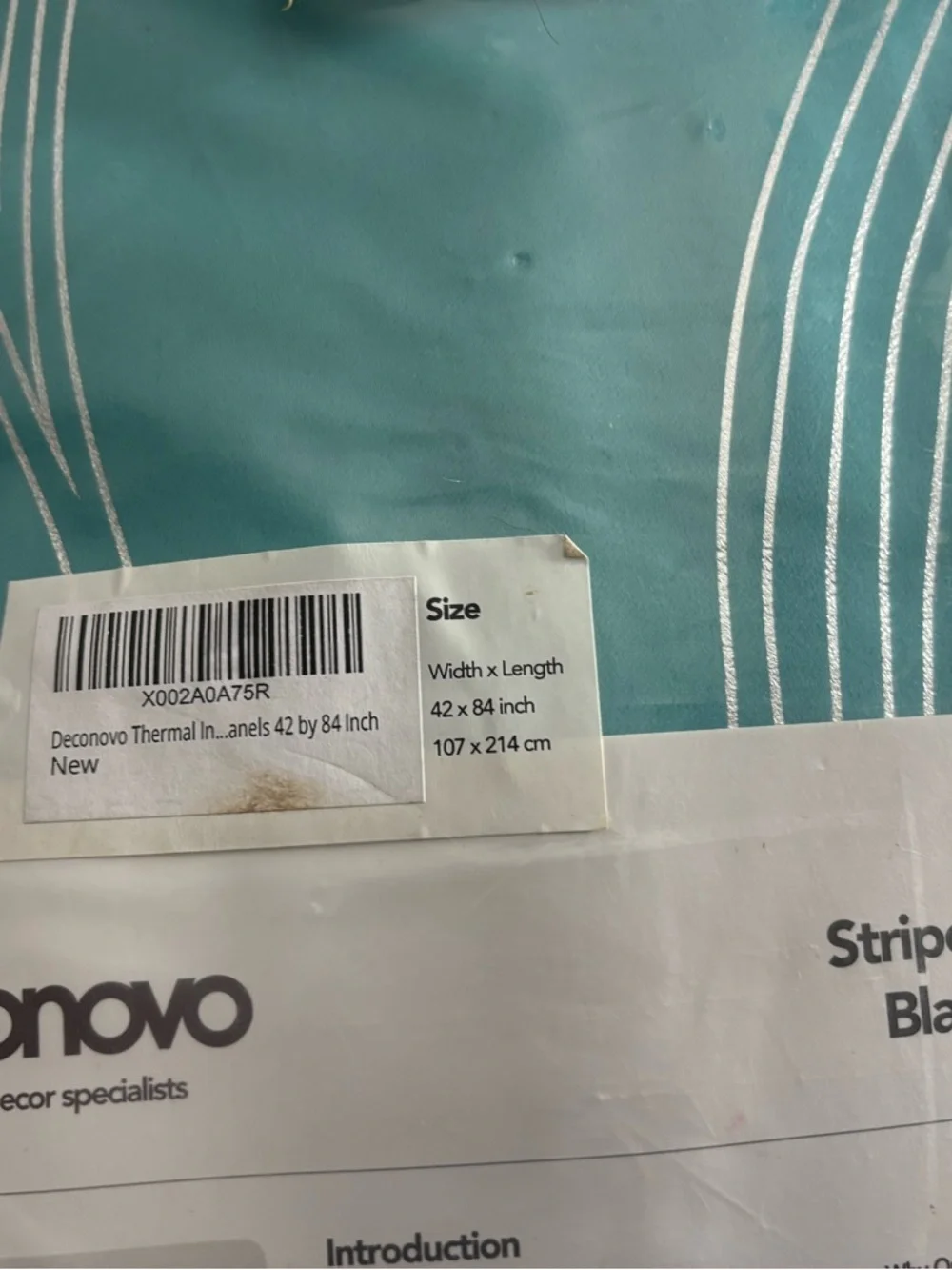 NWT Deconovo Striped Foil Printed Blackout Curtains - Teal